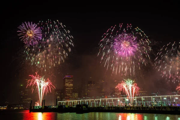 Feuerwerk Über Der Skyline Von New York Usa — Stockfoto