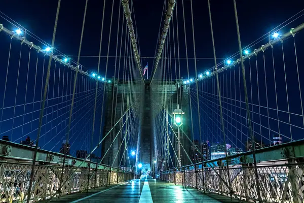 Pasarela Peatonal Puente Brooklyn Por Noche Nueva York — Foto de Stock