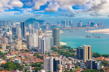 Georgetown, Penang Adası, Malezya 'nın panoramik hava manzarası