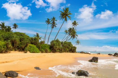 Sri Lanka 'da güneşli bir günde Ambalangoda tropikal plajı
