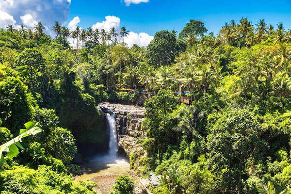 Panoramic view of Tegenungan Waterfall on Bali, Indonesia in a sunny day