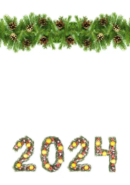 Marco Del Árbol Navidad Número 2024 Hecho Por Ramas Árbol —  Fotos de Stock