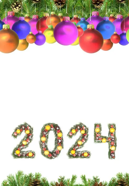 Ramy Choinki 2024 Numer Wykonane Przez Gałęzie Choinki Odizolowane Białym — Zdjęcie stockowe