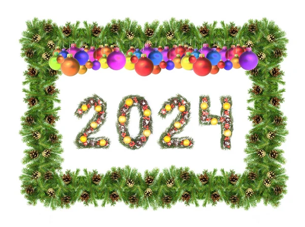 Marco Del Árbol Navidad Número 2024 Hecho Por Ramas Árbol —  Fotos de Stock