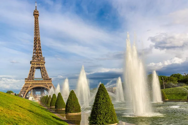 Menara Eiffel Dan Air Mancur Trocadero Paris Saat Matahari Terbenam — Stok Foto