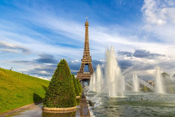 Menara Eiffel Dan Air Mancur Trocadero Paris Saat Matahari Terbenam — Stok Foto
