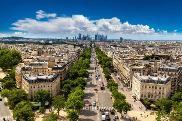 Воздушный Вид Триумфальной Арки Париж Авеню Шарля Голля Деловой Район — стоковое фото