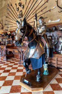 WARWICK, İngiltere - 11 Haziran 2022 - Warwick Şatosu 'nun İçi - 1068 yılında İngiltere' de Fatih William tarafından inşa edilen bir ortaçağ kalesidir.