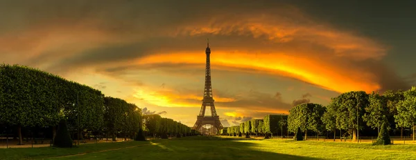 Panorama Eiffelovy Věže Paříži Při Krásném Západu Slunce Francie Stock Obrázky