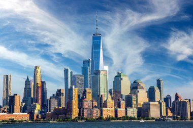 New York City, New York, ABD 'deki Manhattan şehir manzarasının panoramik görüntüsü