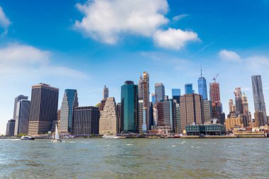 New York City, New York, ABD 'deki Manhattan şehir manzarasının panoramik görüntüsü