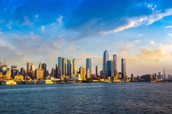 Panoramische Zonsondergang View Manhattan New York City Verenigde Staten — Stockfoto