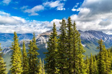 Banff Ulusal Parkı 'ndaki Bow Valley' in panoramik hava manzarası, Kanada Kayalıkları
