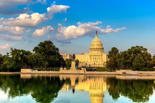 United States Capitol Building Capitol Reflecting Pool Sunset Washington Usa Stock Fotografie