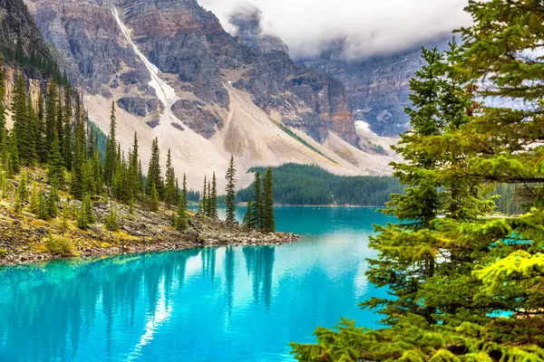 Panoramic View Lake Moraine Banff National Park Canada Stock Picture