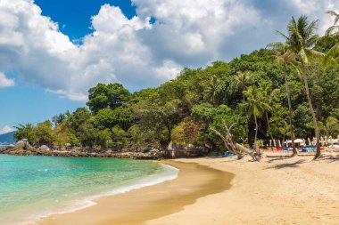 Phuket Adası 'ndaki cennet kumsalı, güneşli bir günde Tayland