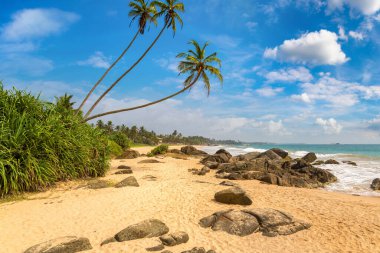 Sri Lanka 'da güneşli bir günde Ambalangoda tropikal plajı