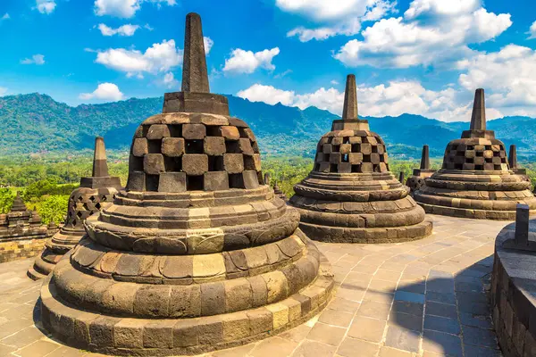 Buddistischer Tempel Borobudur Der Nähe Der Stadt Yogyakarta Zentraljava Indonesien Stockbild