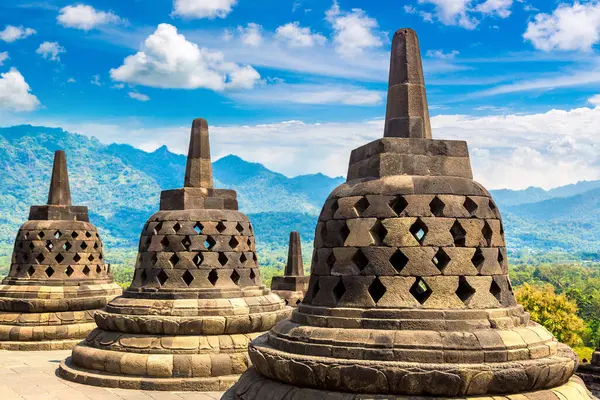 Buddist Tempel Borobudur Nära Yogyakarta Stad Central Java Indonesien Royaltyfria Stockfoton