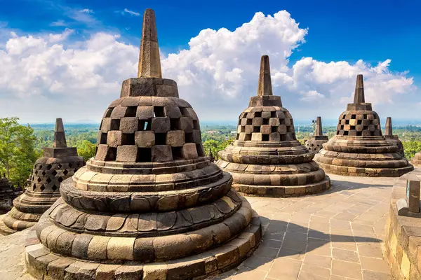 Buddist Tempel Borobudur Nära Yogyakarta Stad Central Java Indonesien Stockbild