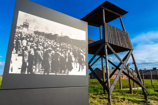 Oswiecim Polen September 2022 Fototentoonstelling Concentratiekamp Auschwitz Een Zonnige Dag — Stockfoto