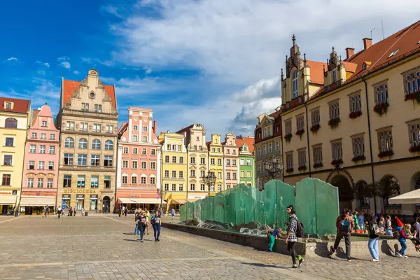 Wroclaw Polsko Září 2022 Barevné Staré Budovy Staroměstském Náměstí Slunečného Stock Fotografie
