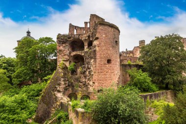 Heidelberg ve Heidelberg Castle (Heidelberger Schloss) kalıntıları bir güzel yaz günü, Almanya Hava manzarayı