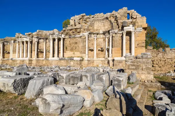 Ruinerna Agora Forntida Stad Side Vacker Sommardag Antalya Turkiet Stockfoto