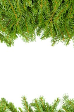 Beyaz arkaplanda izole edilmiş Noel yeşili çerçeve