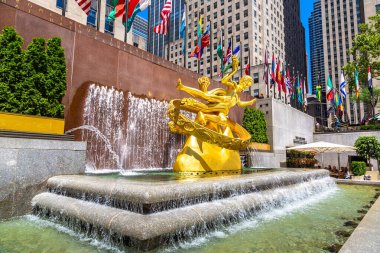 NEW YORK CITY, USA - MARCH 15, 2020: Prometheus Statue at Rockefeller Center in Manhattan, New York City, USA clipart