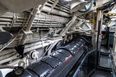 NEW YORK CITY, ABD - 29 Mart 2020: Denizaltı USS Growler New York City Intrepid Sea, Air and Space Museum Complex, New York City, ABD