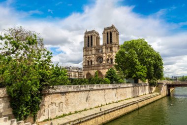 Seine Nehri ve Notre Dame de Paris bir yaz günü Paris 'in en ünlü sembollerinden biridir.