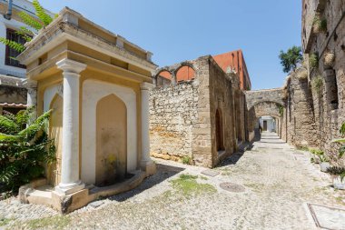 Quiet streets in old medieval town of Rhodes, Greece. Travel destinations in Greece