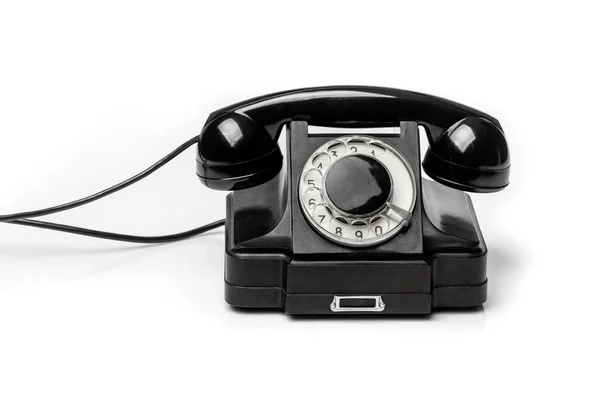 白の背景にヴィンテージブラック電話 通信技術の概念 — ストック写真