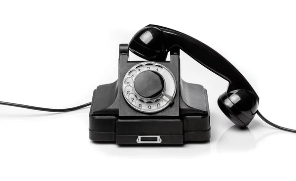 Vintage Zwarte Telefoon Een Witte Bachground Concept Telecommunicatietechnologie — Stockfoto
