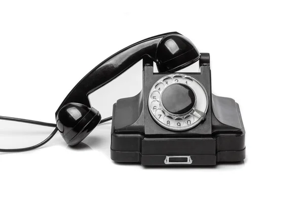Винтажный Черный Телефон Белой Площадке Концепция Телекоммуникационных Технологий — стоковое фото