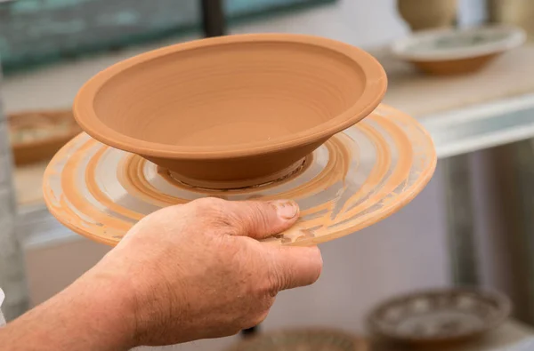 Just Made Clay Plate Ready Dry Pottery Craftmanship Concept — Stock Photo, Image