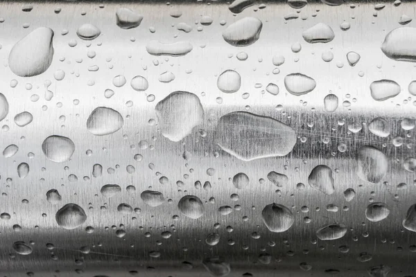 Gotas Agua Lluvia Sobre Una Superficie Acero Inoxidable Fondo Arte — Foto de Stock