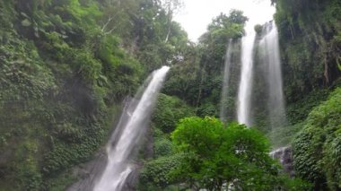 Endonezya 'daki Bali Adası' nda popüler bir eğlence kaynağı olan Sekumpul su falı görüntüsü. Asya 'da seyahat yerleri ve doğal tatil beldeleri