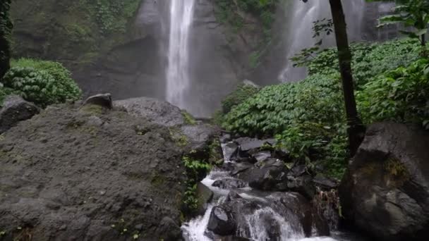 Πλάνα Από Ένα Sekumpul Waterfal Δημοφιλής Έλξη Στο Νησί Μπαλί — Αρχείο Βίντεο