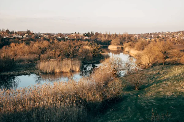 Die Landschaft Der Zentralukrainischen Provinz Vorfrühling Der Fluss Windet Sich — Stockfoto