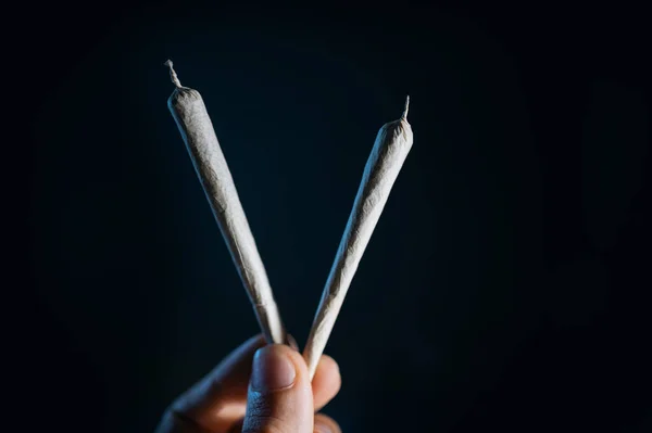 Marihuana Conjunta Humo Cannabis Dos Articulaciones —  Fotos de Stock