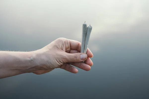 手に2つのマリファナの関節大麻の関節 — ストック写真