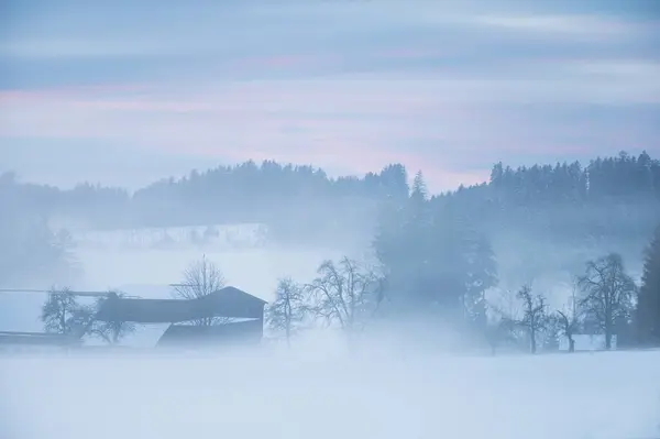 Winter Und Schneesturm Dorf — Stockfoto