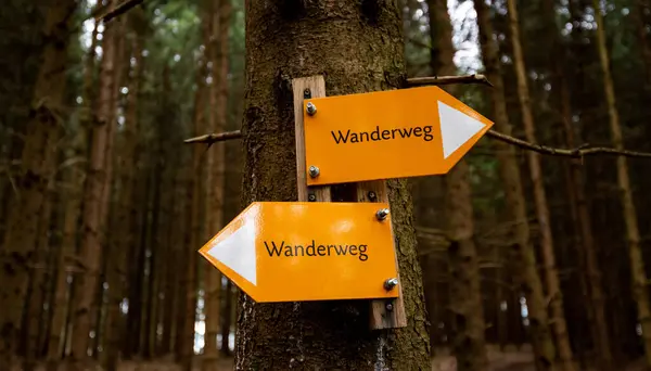 Inscription German Path Path Hiking Forest Stock Image