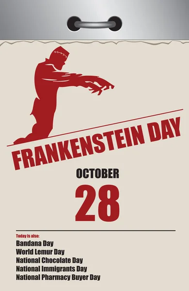 Ekim Frankenstein Günü Için Eski Tarz Çoklu Sayfa Yırtılma Takvimi — Stok Vektör