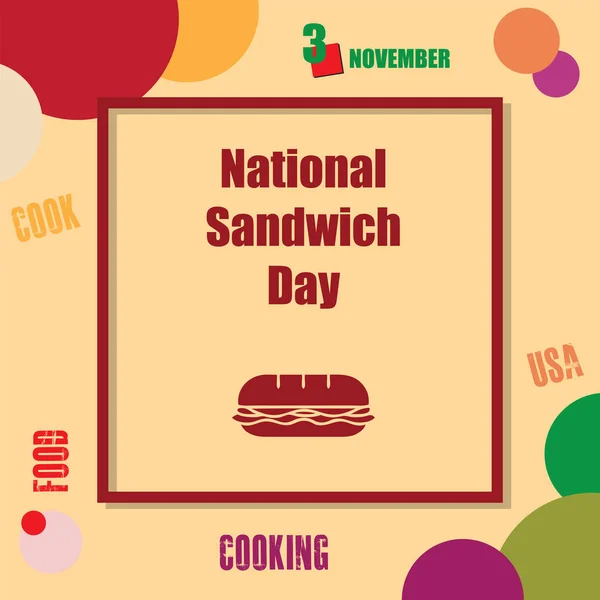 カレンダーイベントは11月に祝われます ナショナルサンドイッチの日 — ストックベクタ