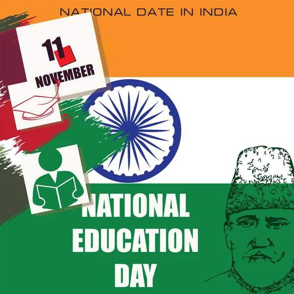 Data Nacional Índia Celebra Novembro Dia Educação Nacional — Vetor de Stock