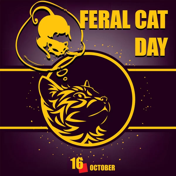 Календарна Подія Відзначається Жовтні День Здичавілої Кішки — стоковий вектор