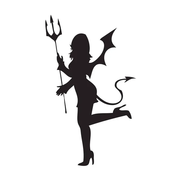 尻尾と翼とトライデントを持つ悪魔の女の子 — ストックベクタ
